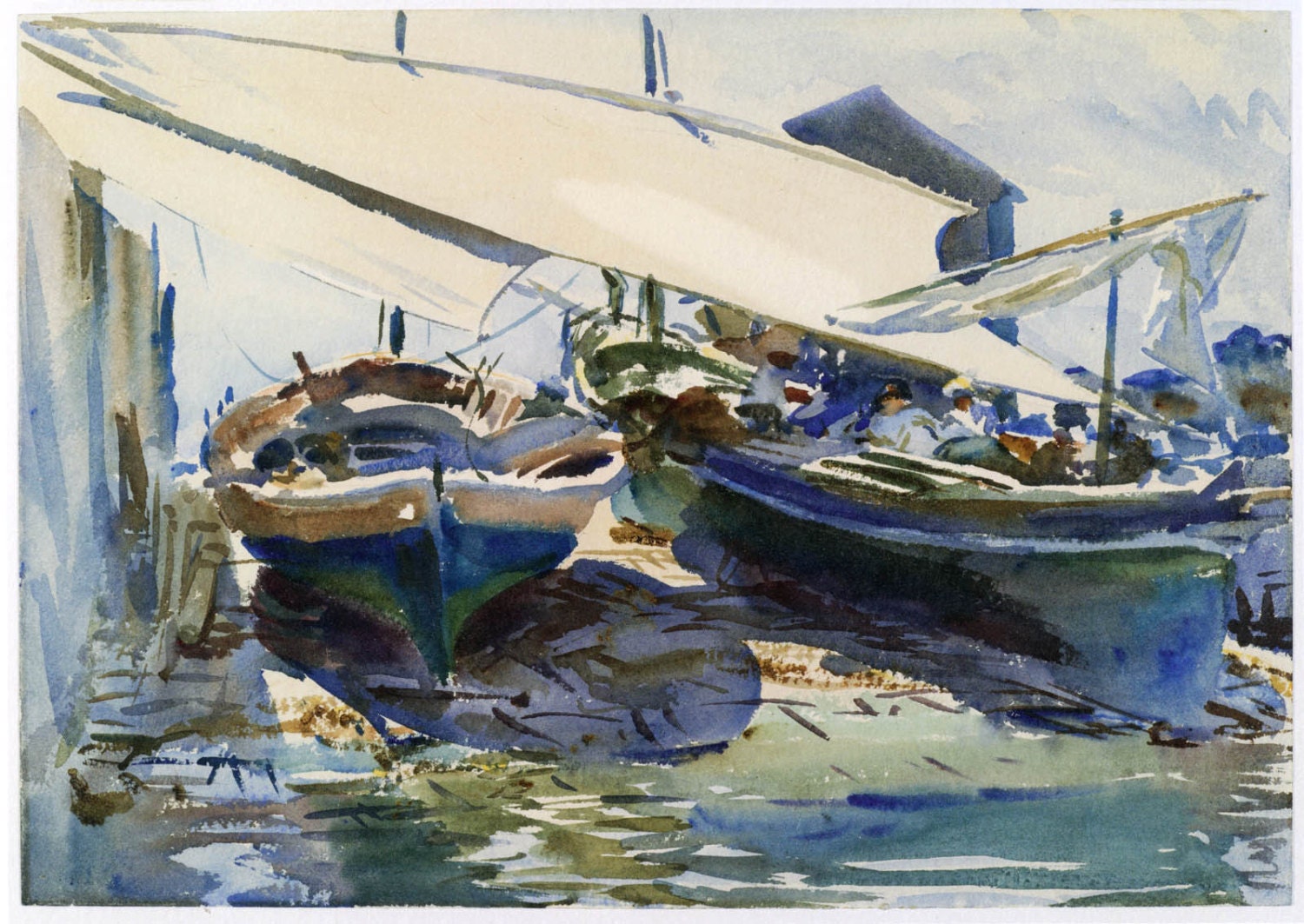 John Singer Sargent Watercolor Reproductions. Boats Drawn Up, C