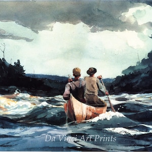 Winslow Homer Watercolor Reproductions. Canoe in the Rapids, 1897. Fine Art Print.