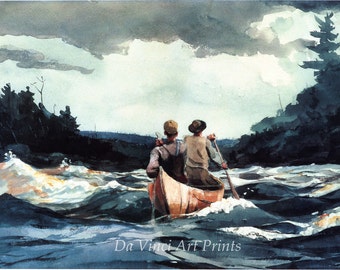 Winslow Homer Watercolor Reproductions. Canoe in the Rapids, 1897. Fine Art Print.