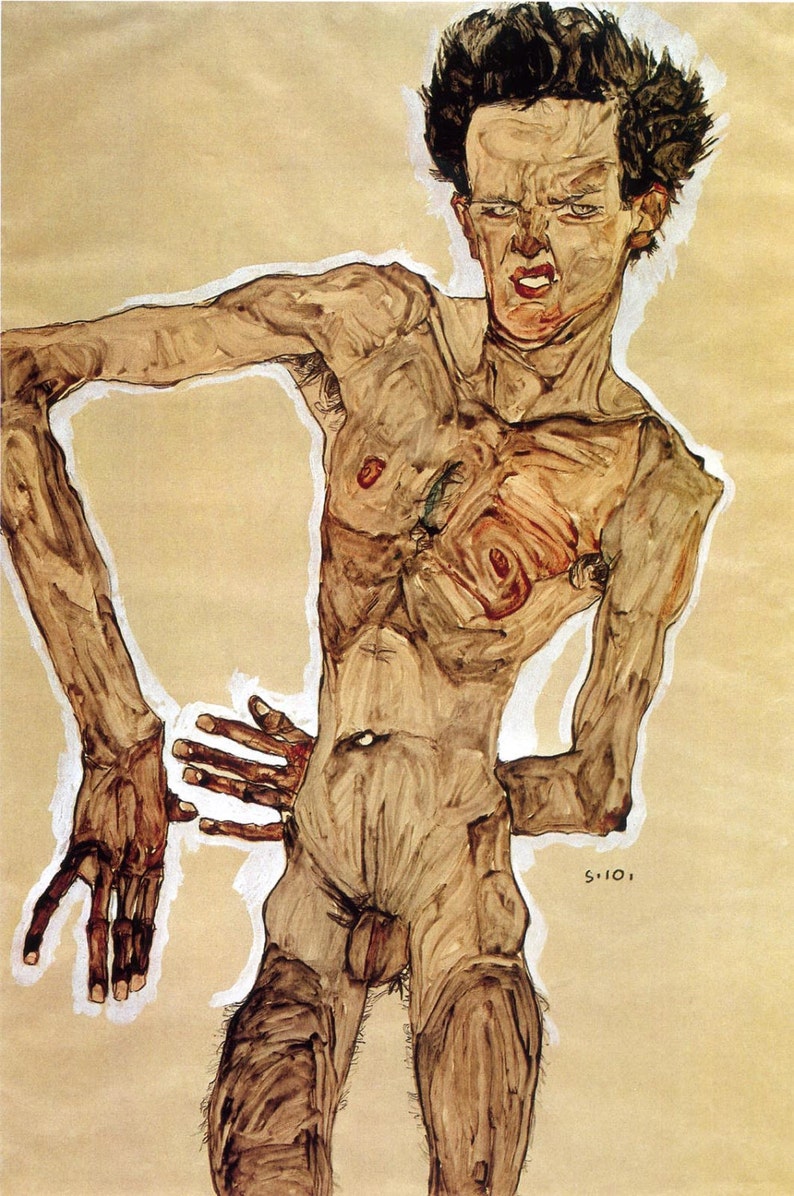 The Art of Egon Schiele. Nude Self Portrait, Grimacing, 1910. Fine Art Print image 1