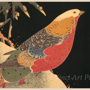 Japanese Art. Fine Art Reproduction.  Golden Pheasant in the Snow, Surimono Print by Ito Jakuchu. Fine Art Print