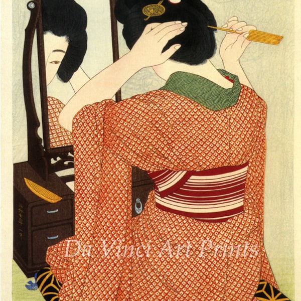 Japanese Art. Fine Art Reproduction. Before the Mirror,1932 by Hirano Hakuho. Fine Art Print