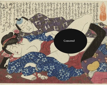 3 Japanese Shunga Erotic Art Reproductions. Set of Three Prints, c. 1820-1850. 3 Fine Art Print Reproductions