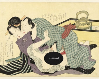 Japanese Erotic Art (Shunga) Print Reproduction. Lovers Foreplay c. 1820 by Kesui Eisen. Fine Art Print