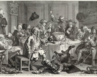 Reproductions of William Hogarth Prints: The Punch Party - A Midnight Modern Conversation, 1733. Fine Art Print