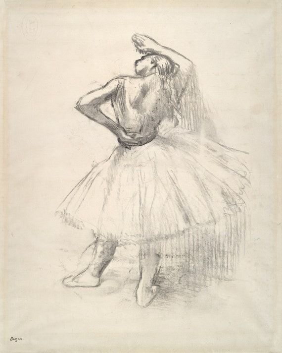 Edgar Degas Drawing Reproduction: Standing dancer with right arm raised  (Danseuse debout, le bras droit leve) c.1891 . Fine Art Print