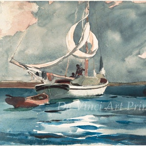 Winslow Homer Watercolor Reproductions. Sloop, Nassau,1899. Fine Art Print.