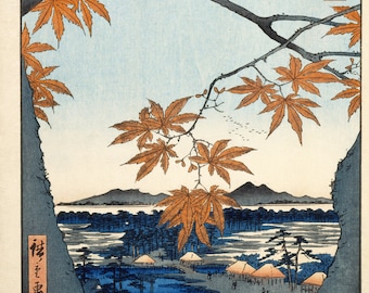 Japanese Art. Fine Art Reproduction. Hiroshige 'One Hundred Famous Views of Edo' - Maple Tree at Mama, 1857