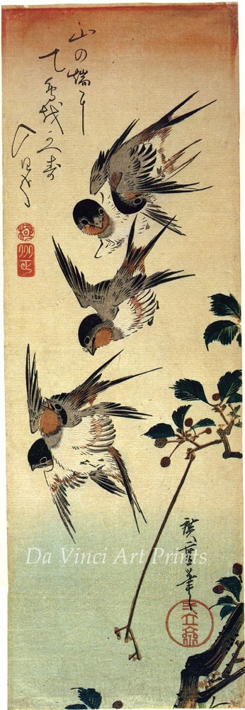 Japanese Art. Fine Art Reproduction. Hiroshige - Birds: Five
