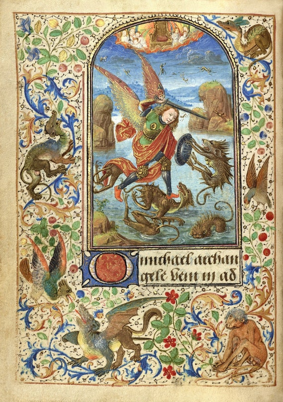 Illuminated Manuscripts Reproduction: Saint Michael and the Dragon