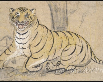 Indian 'Rajput' Painting Reproduction:  Drawing of a Tiger, c. 1800 - Fine Art Print