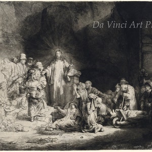 Reproductions of Rembrandt Etchings. The Hundred Guilder Print (Christ Healing the Sick with Small Children), ca. 1649, Fine Art Print.