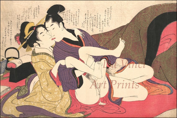 Japanese Shunga Erotic Art Print Reproduction No. 4 c. 1790s. Etsy 日本
