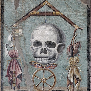 Momento Mori Mosaic from Pompeii, 30 BCE - 14 CE. Ancient Roman Artifact Print Reproduction. Fine Art Print
