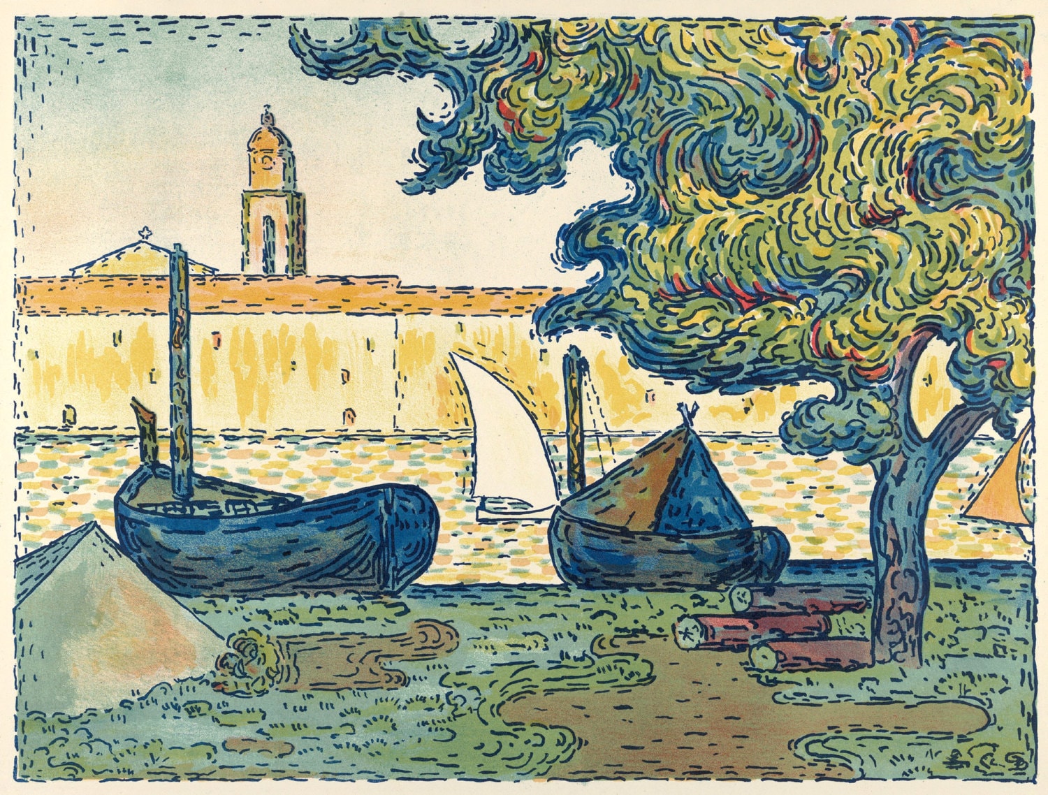Tableau Mural Paul Signac - "Le Pouliguen: Bateaux De Pêche" - Style Impressionniste, Prêt à Accrocher