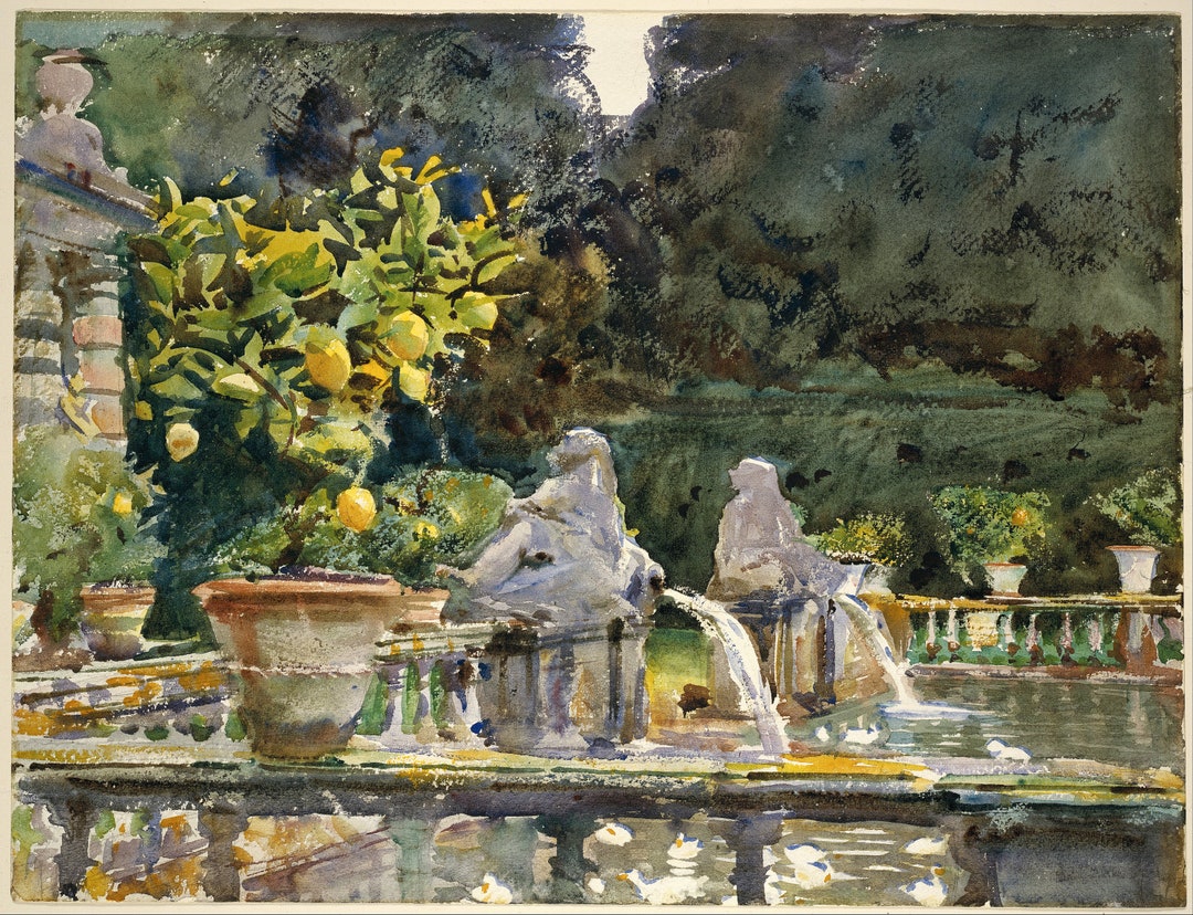 John Singer Sargent Watercolor Reproductions. A Fountain, Villa Di John Singer Sargent Watercolor Reproductions. A Fountain, Villa Di
