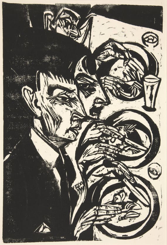 20th Century Expressionism Nervous People At Dinner Nervoese Etsy