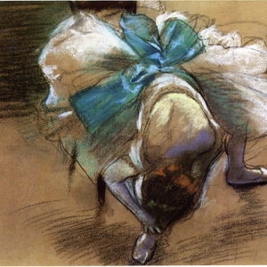 Fine Art Reproduction.   The Ballet Drawings of Edgar Degas - A Dancer Adjusting Her Slipper No. 2, c. 1880. Fine Art Print.