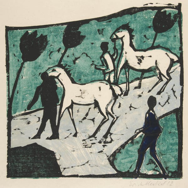 20th Century Expressionism: Erich Heckel Print. White Horses (Weisse Pferde), 1912. Fine Art Reproduction.