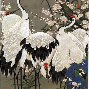 Cranes and Plum Blossoms, c.1760 by Ito Jakuchu. Japanese Art. Fine Art Reproduction