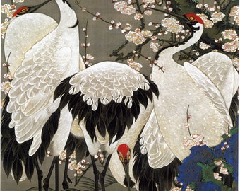 Cranes and Plum Blossoms, c.1760 by Ito Jakuchu. Japanese Art. Fine Art Reproduction