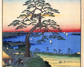 Japanese Art. Fine Art Reproduction. Hiroshige 'One Hundred Famous Views of Edo' - Armor Hanging Pine, Hakkeizaka, 1857