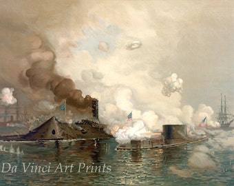 Civil War Print Reproductions. The Fight Between the Monitor and Merrimac, 1862. Fine Art Print