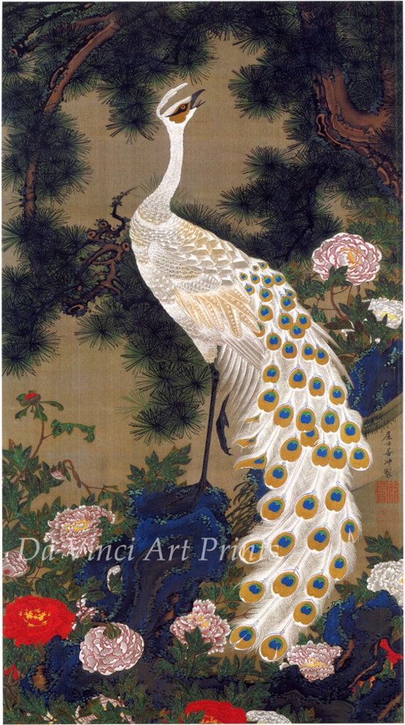 Japanese Art. Fine Art Reproduction. Peacock and Pine Tree, C.1760