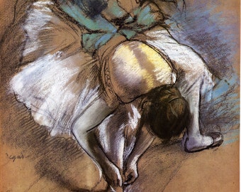 Fine Art Reproduction.   The Ballet Drawings of Edgar Degas - A Dancer Adjusting Her Slipper, c. 1880. Fine Art Print.