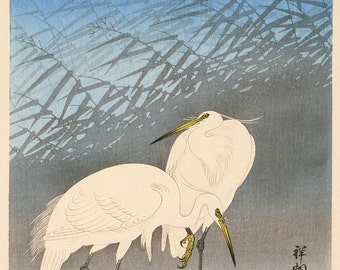 Japanese Art. Fine Art Reproduction.  Herons in the Moonlight, 1921: Fine Art Print