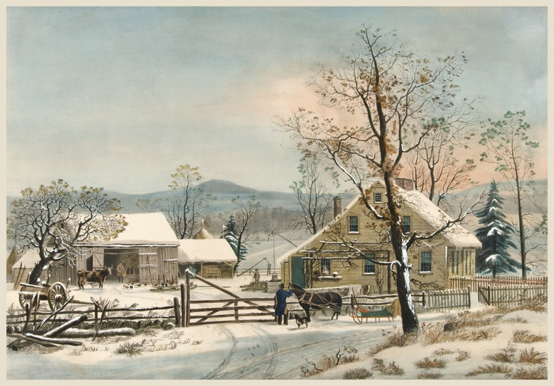 Currier and Ives Reproductions A New England Winter Scene, 1863. Fine
