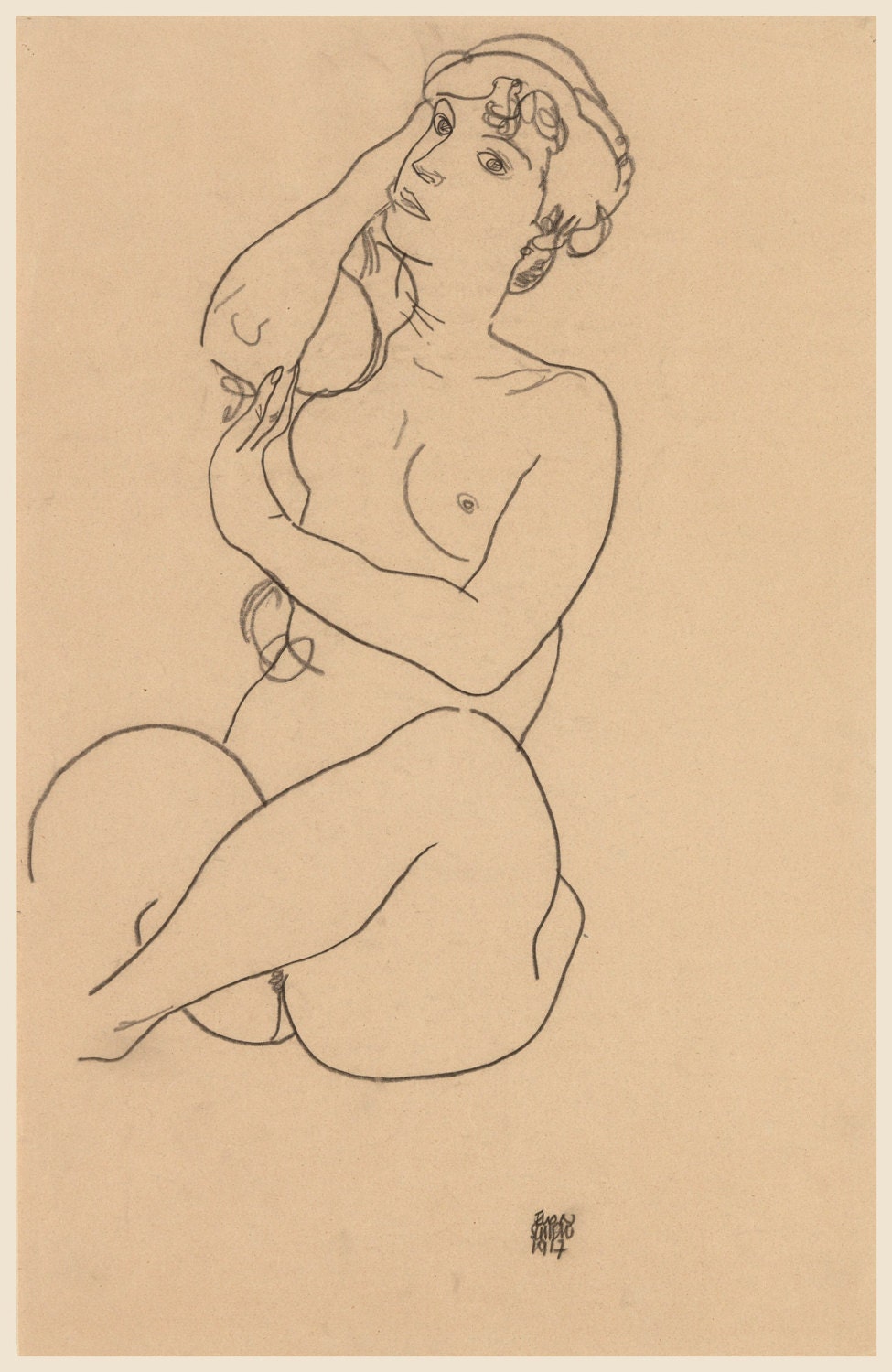 Los dibujos de Egon Schiele. Desnudo reclinado 1917. | Etsy España