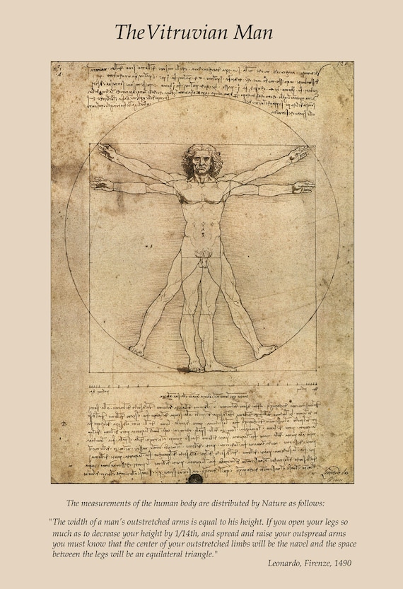 Leonardo Da Vinci Reproduction The Vitruvian Man No 2 C 1490 Fine Art Print