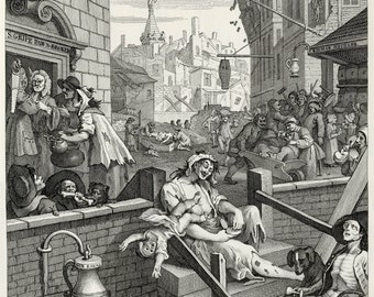 Reproductions of William Hogarth Prints: Beer Street and Gin Lane, 1751. Two (2) Fine Art Prints