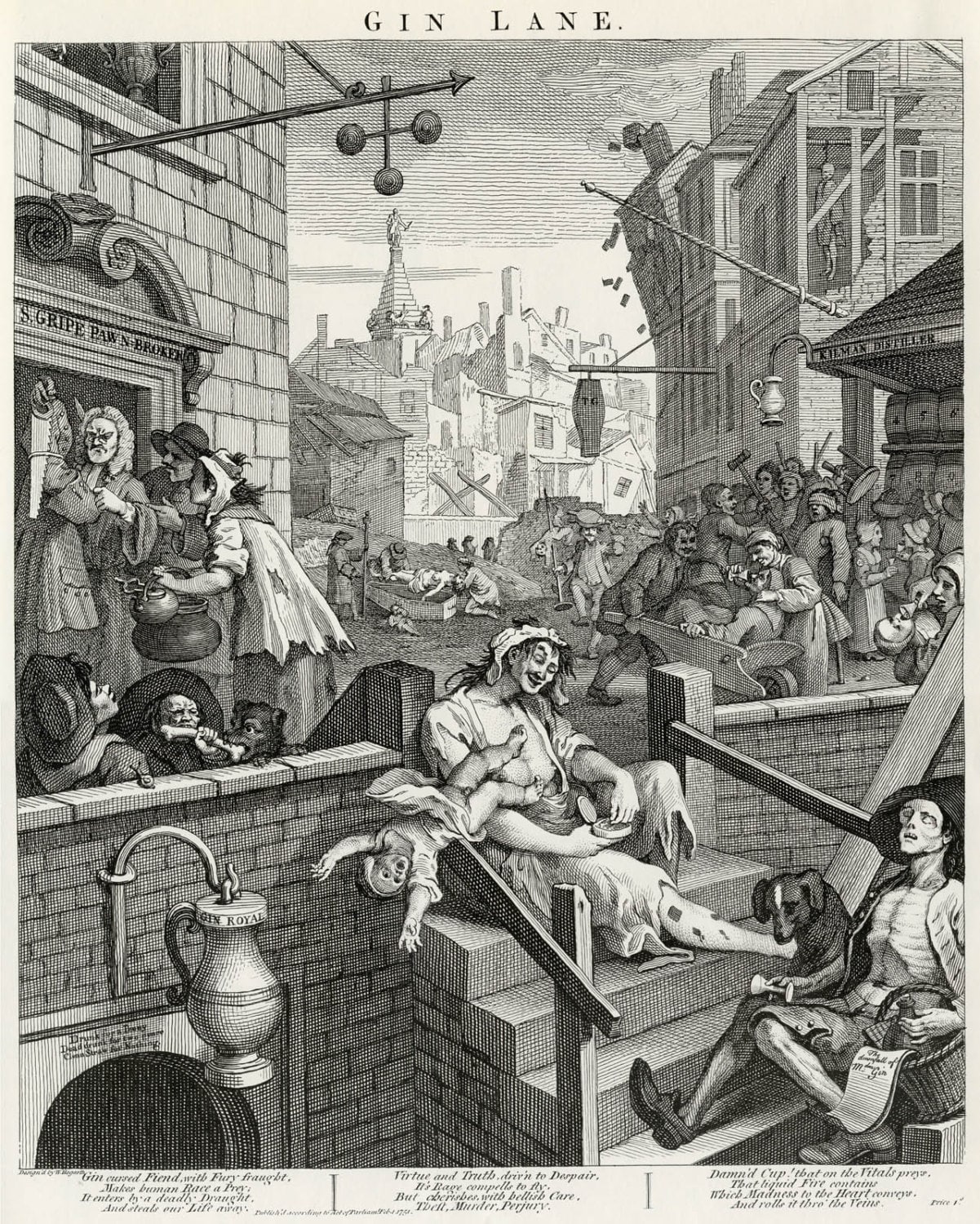 Reproductions of William Hogarth Prints: Beer Street and Gin Lane