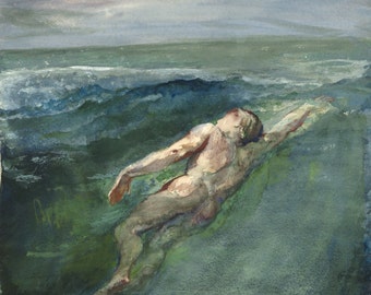 American Artists Reproduction - The Swimmer by  John La Farge - 1866: Fine Art Print.