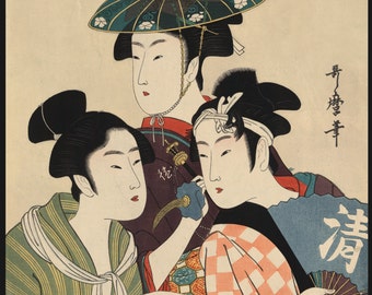Japanese Art. Fine Art Reproduction. Three Young Women, c. 1800. Kitagawa Utamaro (1753-1806). Fine Art Print