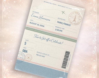 Pastel Boarding Pass Birthday Invitation | Destination Travel Ticket (Digital Delivery)