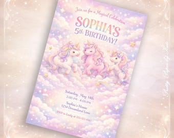 Pastel Unicorn Birthday Invitation, Magical Rainbow Party Invite (Digital Delivery)