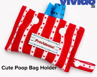 Quilted Cotton Heart Stripe Poop Bag Holder – Padded Leash Dispenser Pouch