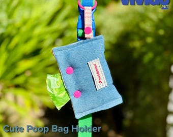 Denim and cotton Poop Bag Holder – Padded Leash Accessory, Pet Owner Gift