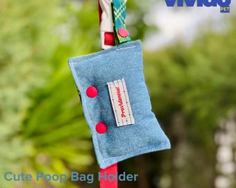 Denim and Quilted Cotton Dog Poop Bag Holder – Padded Leash Dispenser, Dog Walking Accessory