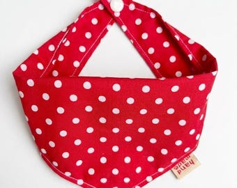 Red Polka Dot Dog Bandana: Handmade Cotton Scarf, Snap Closure, Chiang Mai Craft