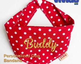 Personalized Embroidered Dog Bandana,Cotton Pet Scarf, Custom Name Embroidery