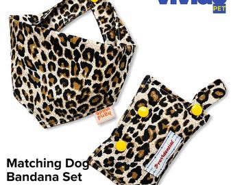 Leopard Print Dog Bandana and Poop Bag Holder Set: Soft Cotton, Snap Closure Accessories