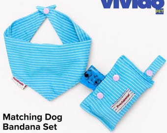 Matching Dog Bandana Set – Blue Stripe Cotton, Handmade in Thailand