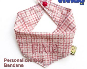 Personalized embroidered dog headbands, cotton pet scarves, customizable with name embroidery.