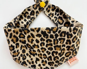 Handmade Leopard Print Cotton Dog Bandana – Yellow Snap Closure Pet Accessory