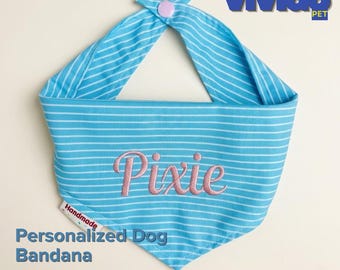 Personalized embroidered dog headbands, cotton pet scarves, customizable with name embroidery.