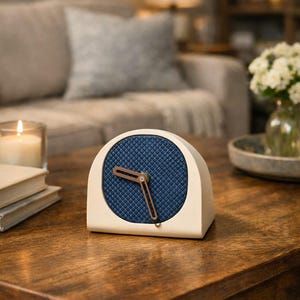 Concrete Desk Clock, Handmade Modern Table Clock, Minimal Office Decor, Decorative Desktop Clock, Beige Blue Shelf Clock Gift